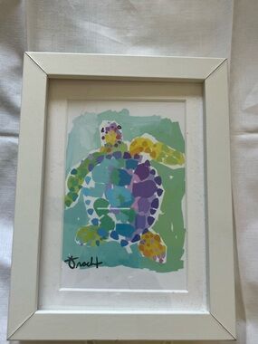 Colorful Sea Turtle Framed Art Print by Kelly Tracht. 5x7 frame